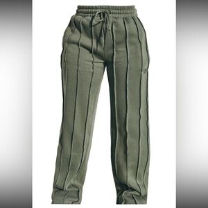 Olive green wide leg joggers with elasticated waist and drawstring.
